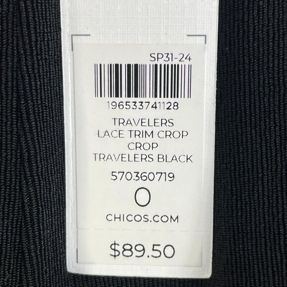 Chicos Travelers Womens Small Black Lace Trim Cropped Pants Stretch Slinky Knit - Picture 5 of 9